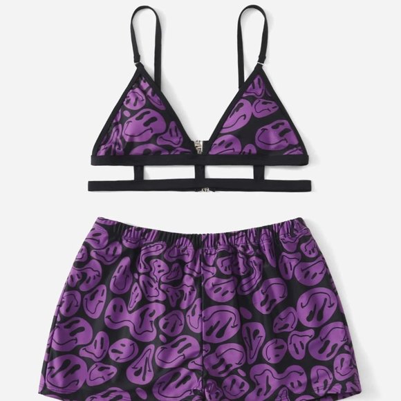 ISO: Shein/Romwe Smiling Face Pattern Bikini Swimsuit - Picture 2 of 2